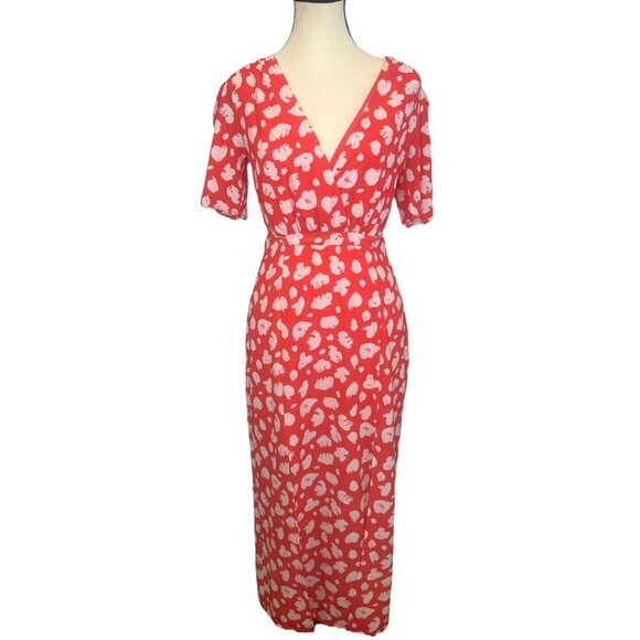 French Connection Aimee Verona Hibiscus & White Drape Front Split Midi Dress -0 - Picture 1 of 13